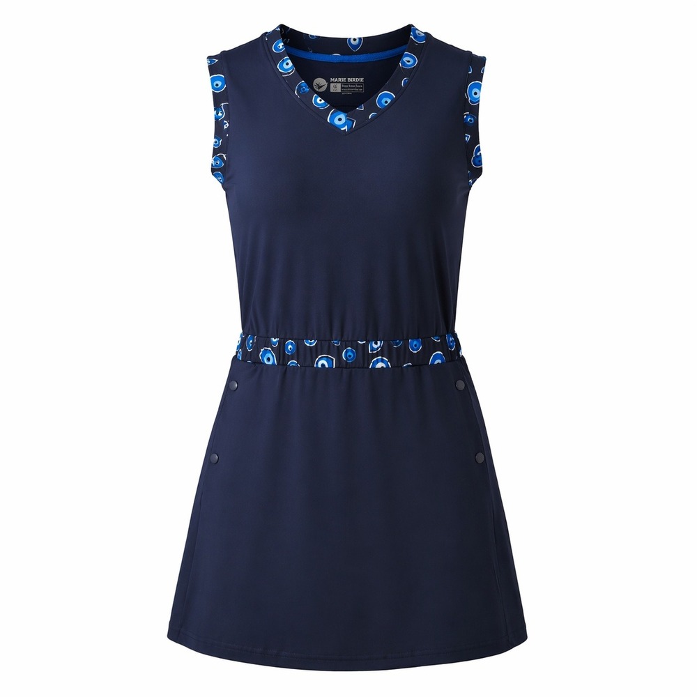 Marie Birdie Slay It Navy Blue Evil Eye Sleeveless Golf Tennis Dress Girls XL 6